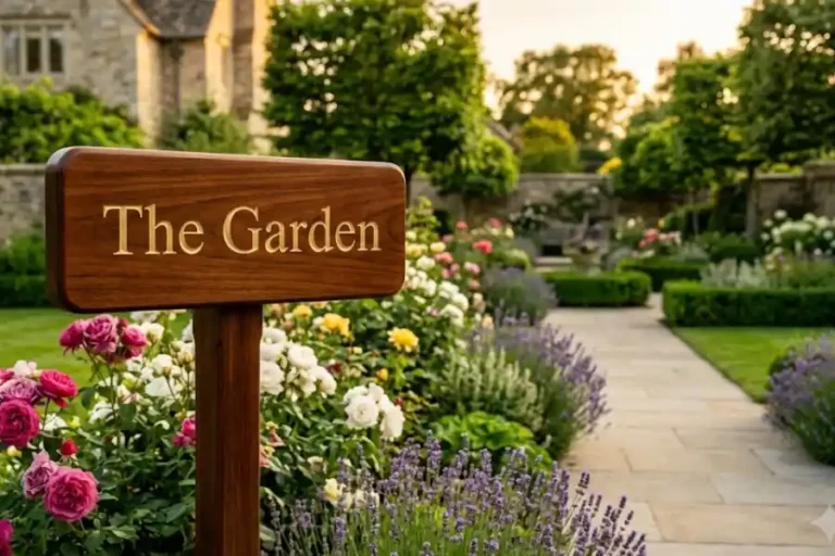 Garden Sign Ideas That Last for Years: Materials, DIY Steps, and Placement Tips 3 Handmade wooden garden sign staked among blooming flowers in a backyard garden bed