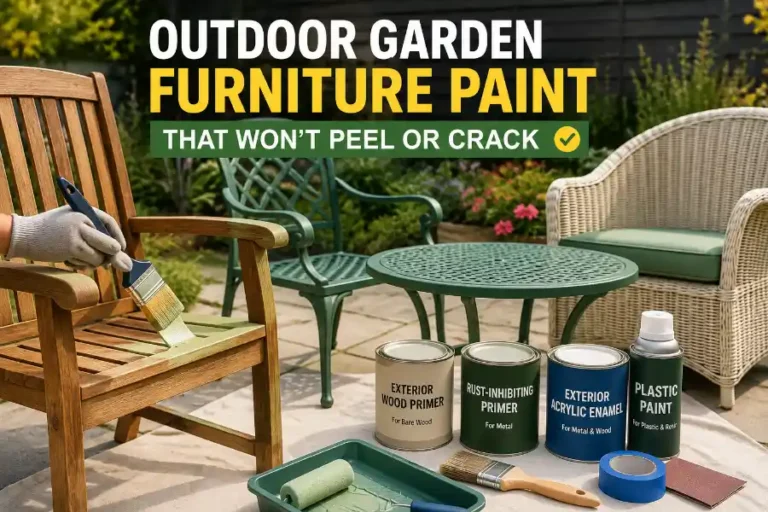 Outdoor garden furniture being painted with durable paint to prevent peeling and cracking