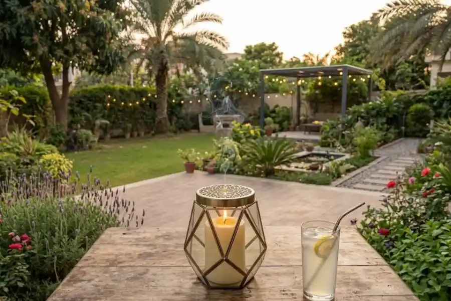 Do Citronella Candles Work? What the Research Really Shows 11 Lit citronella candle burning on an outdoor patio table at sunset