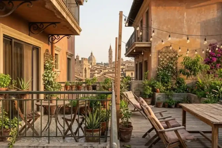 Comparison of a small apartment balcony and a spacious open terrace on a modern home