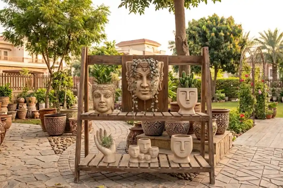 People Planters: Charming Whimsical Décor for Home and Garden 3 Group of whimsical people-shaped planters with succulents displayed together on a wooden garden shelf
